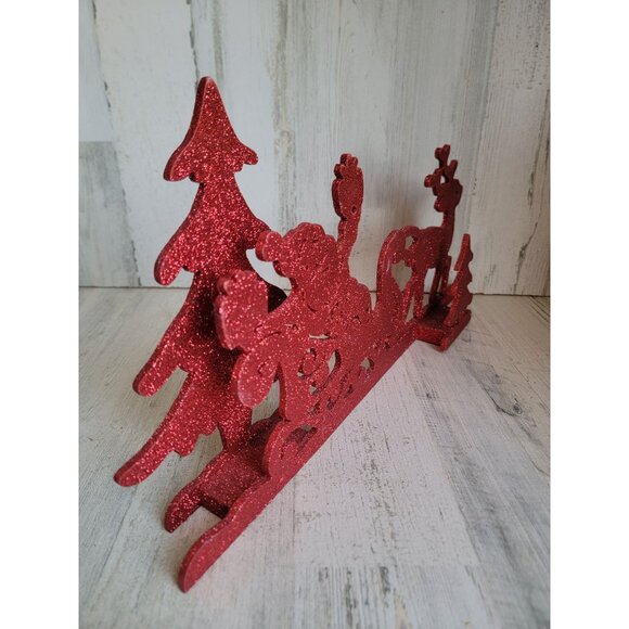 Pier 1 imports 3D red glitter santa claus sleigh tree xmas reindeer - Picture 4 of 7